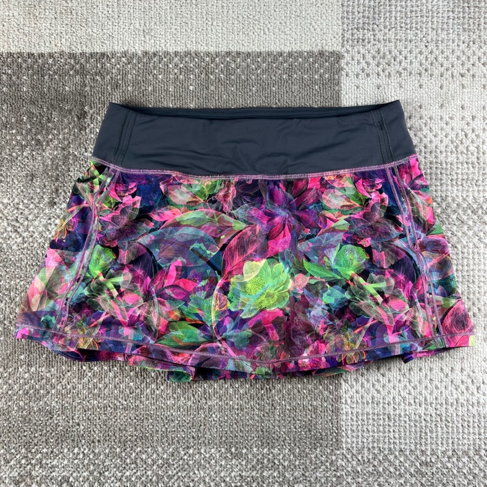 Lululemon Pace Rival Mid Rise Skirt Tall 4 Floral Pink Green LW8A95R Pickleball